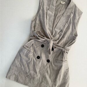 Jason Wu L Gray Sleeveless Belted Feather Vest Minidress